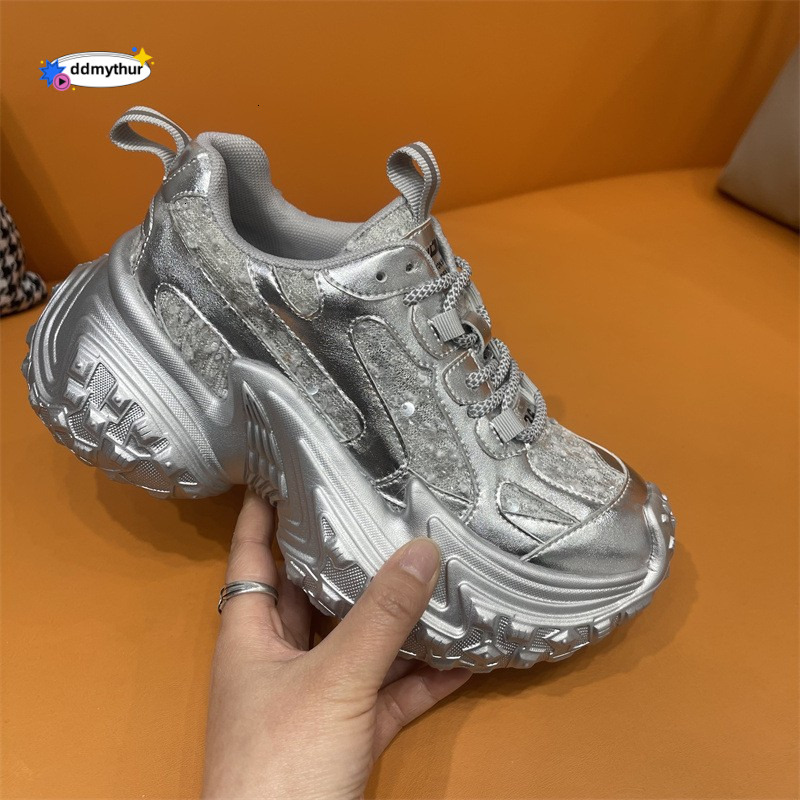 Thick soled height increasing dad women's gradient color dirty shoes, 2024 summer new leather mesh casual sports shoes ddmythur