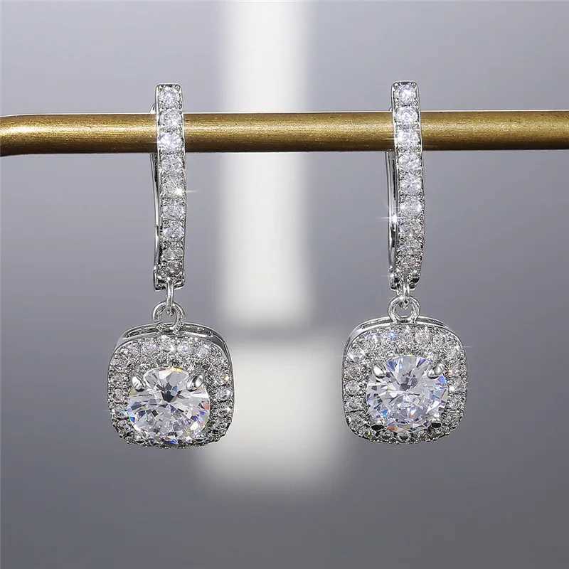 925 Sterling Silver Trendy Square Shape Drop Earrings Brilliant Bridal Engagement Wedding Jewelry Elegant Female Dangle Earring Y250510