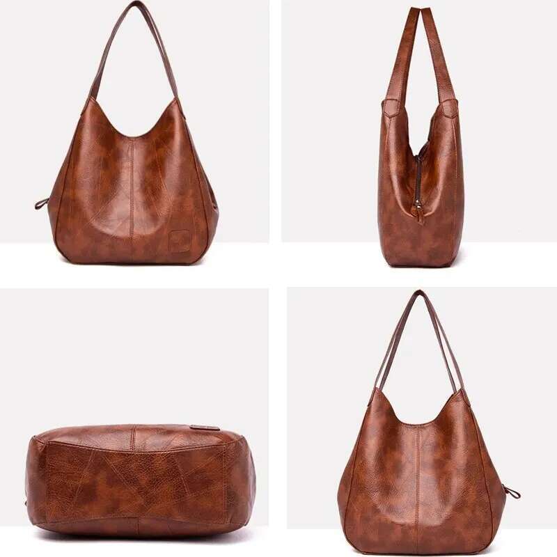 Vintage Leather Large Capacity Marble Grain Women's Shoulder Bag Daily Commuter Handbag Shopping
