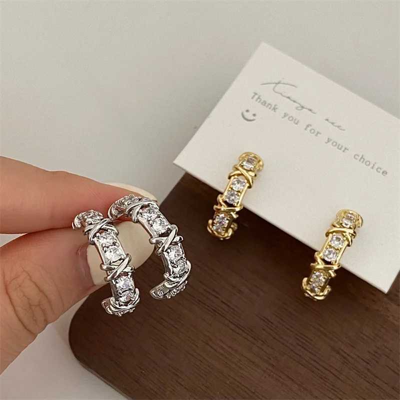 Vintage CC Design Stud Earrings for Women Korean Fashion X Cross Zircon Earring Engagement Jewelry Gifts Wholesale Y250510