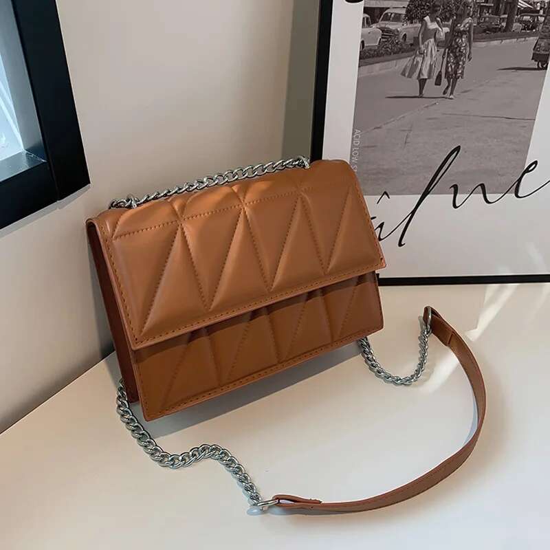 ddmy Chain Solid Color Strap Flap Shoulder Bag Ladies Handbags, Embroidery Plaid Crossbody Bags For Women Daily Used Handbags,