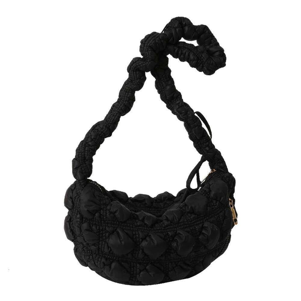 Women Cloud Pleatd Nylon Quilted Crossbody Bag Zipper Solid Color Drawstring Strap Adjustable Female Casual Handbag
