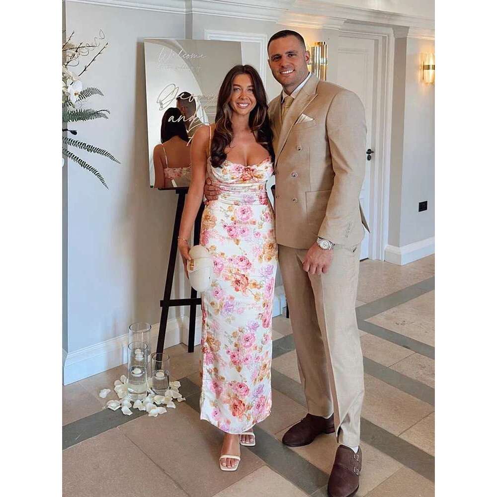 Suninheart Summer Spaghetti Strap Floral Print Party Dresses Elegant Maxi Bodycon Wedding Guest Holiday New In Dress