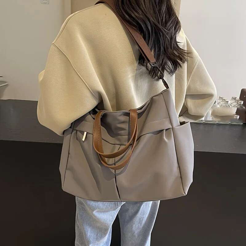Stylish Nylon Women Tote Shoulder Bag Featuring Two Pockets Large Capacity Commuting Handbag