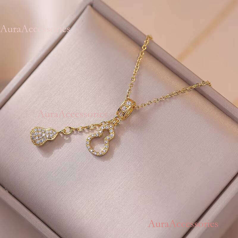 Fashion Stainless Chain Pendant Full Dia Zircon Titanium Steel Jewelry Gourd Necklace