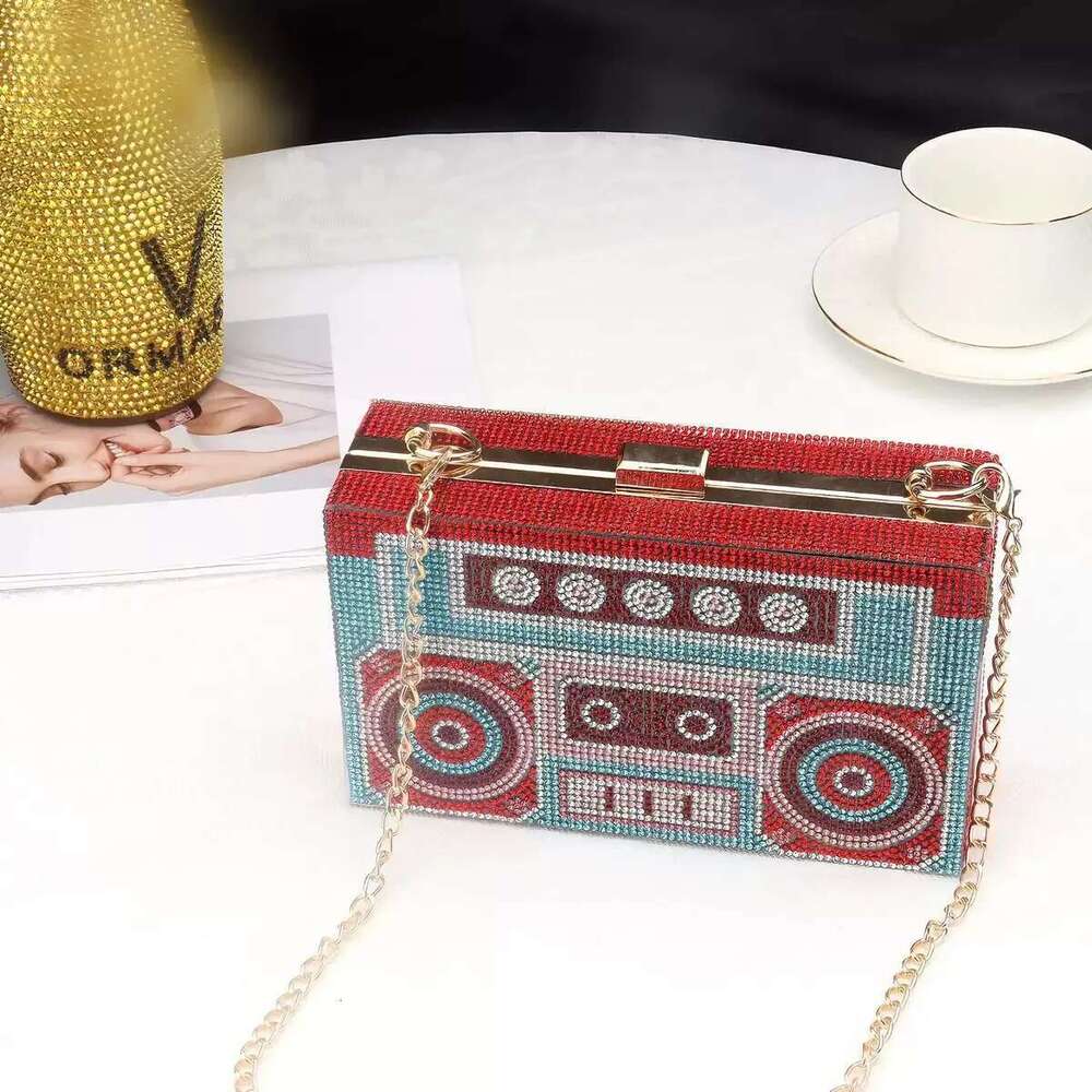 Designer Bag 2025 Fashion Crystal Women's Rhinestone Wedding Clutch Cassette Tape Evening Party Money Purses Handbags Shoulder Bag Luxury Bag