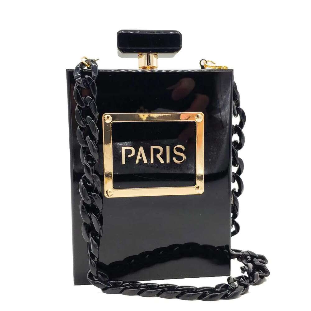 Evening Women's Acrylic Paris Perfume Shaped Black Bag Purses Clutch Vintage Banquet Handbag Shoulder Crossbody Bags