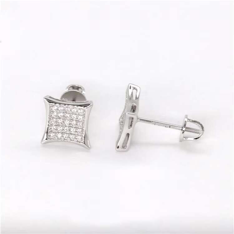 Iced Out Hip Hop Square Sterling Silver 925 White Gold Plated Screw Back Moissanite Diamond Stud Earrings Men