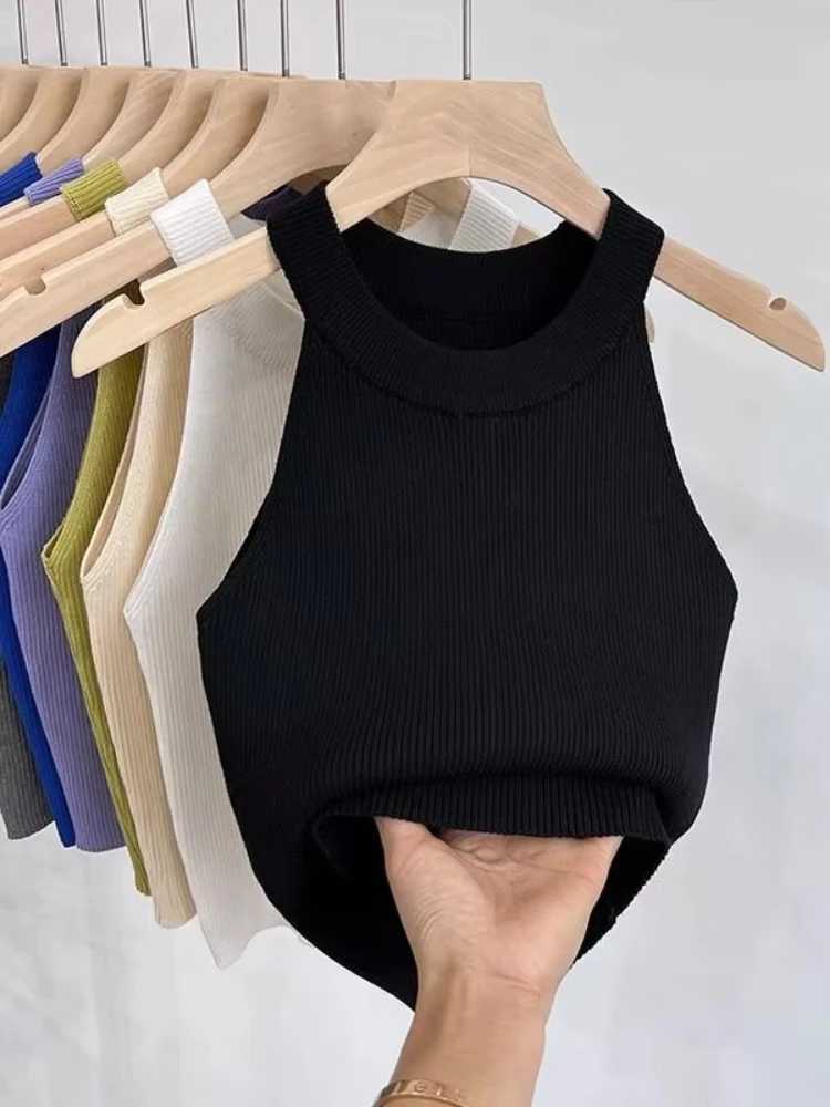 Women Solid Round Neck Ribbed Tank Top Camisole Women Summer Basic Elastic O Neck Solid Tank Top 2025 M250513