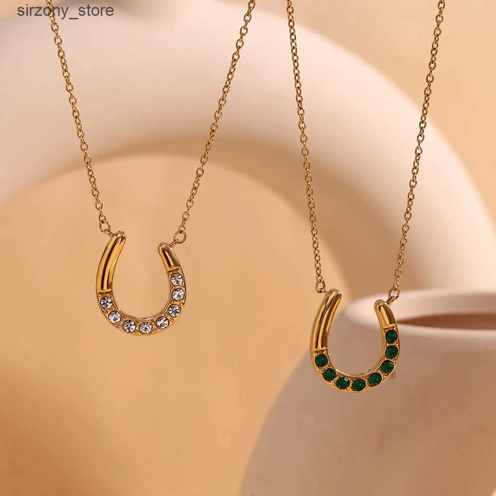 E.B.belle Lucky Horseshoe Pendant Necklace Water Resistant 316L Stainless Steel Decoration 18K Gold Plated Jewelry z250513FVBI