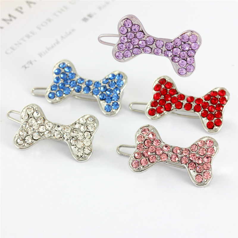 5 Pcs Girl Dog Hair Clips Cute Dog Bone Hairpin Pink Hair Barrettes Rhinestones Dog Hair Pins for Puppy Kitten Pet Party Birthday Hair Grooming Access