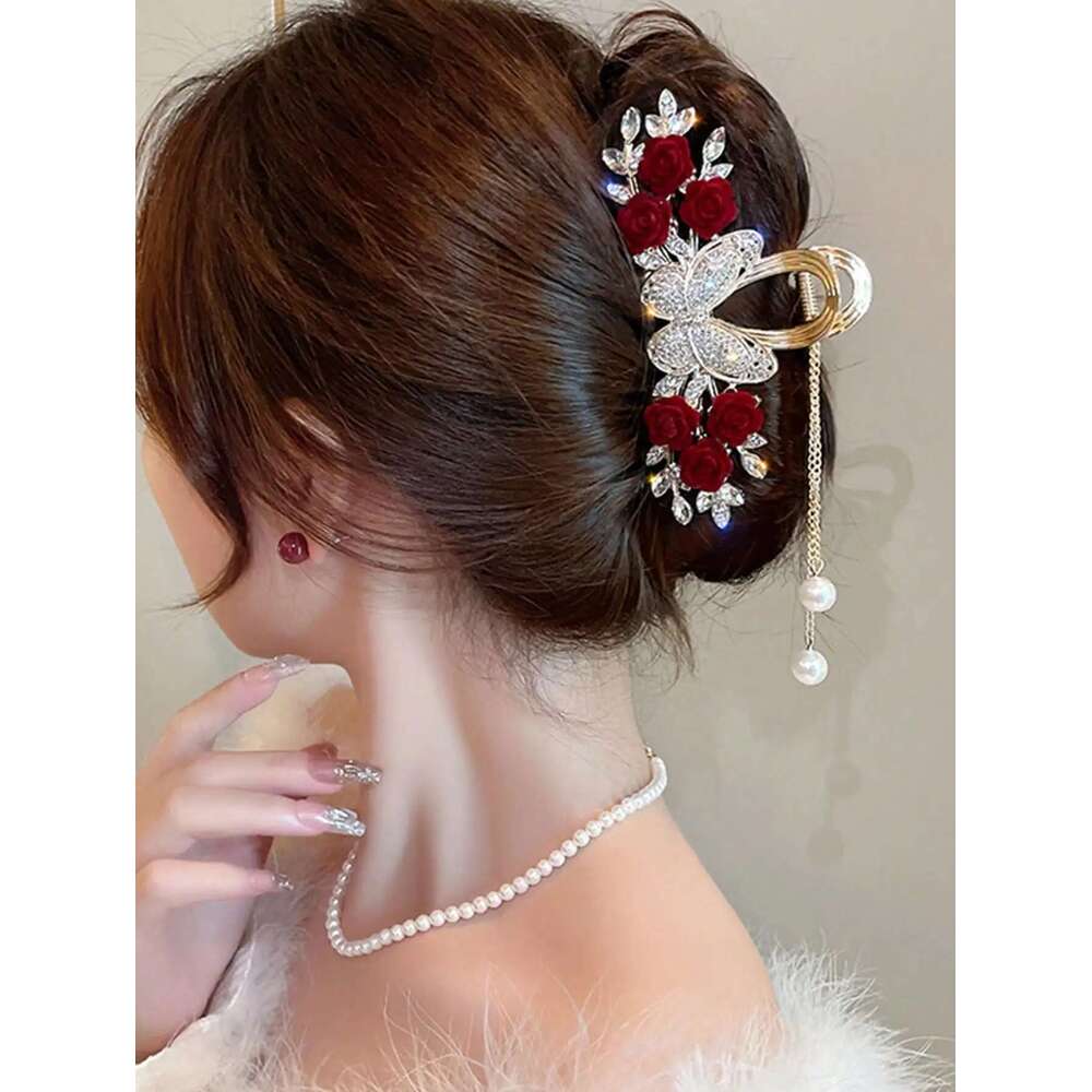 1Pcs Fashion Dia-Set Butterfly Rose Tassel Claws For Women Hair Accessories