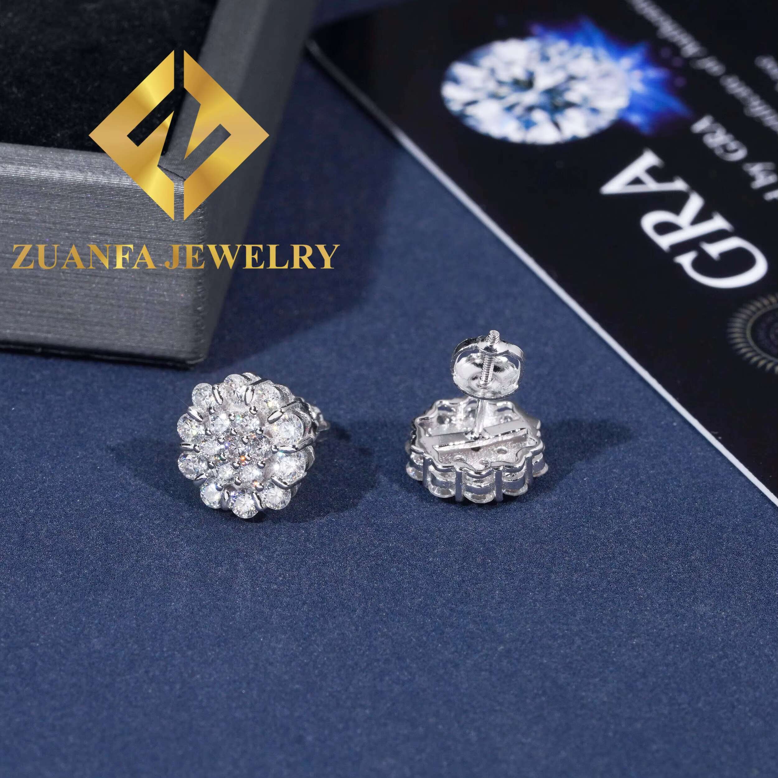 Popular Luxurious Flower Design Stud Earring Fashionable 925 Sterling Silver VVS Moissanite Iced Out Stud Earring