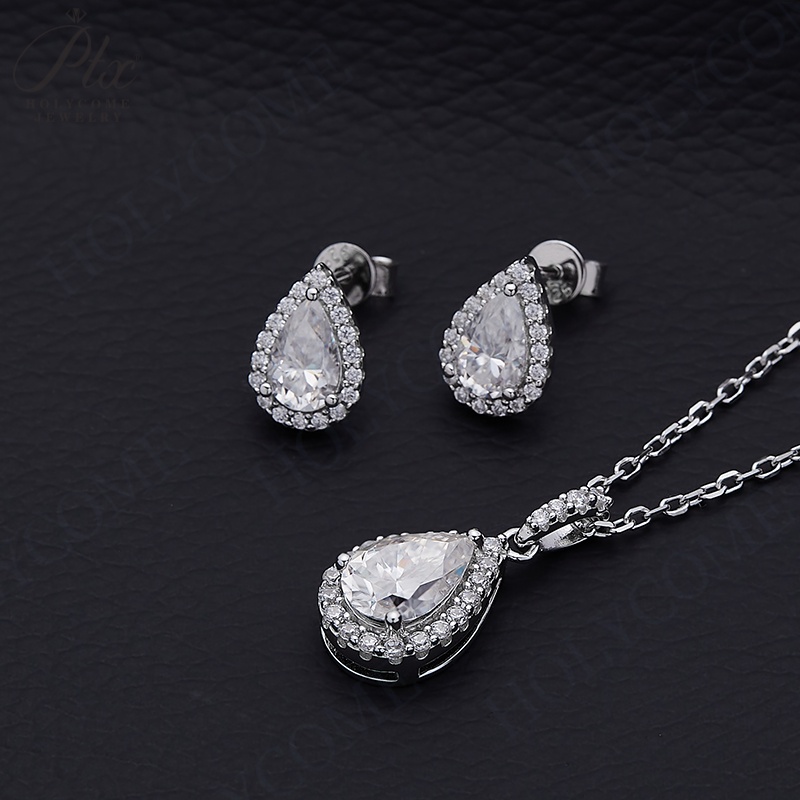 Pear Shape Halo Design Earrings Jewelry Set GRA Certification 0.5ct/1ct Ready to Ship DEF White Color 925 Sterling Silver Moissanite Earring for Women