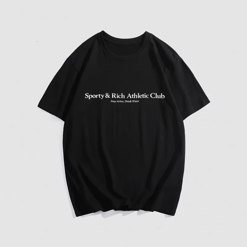 Sporty Rich Letter Graphic Print Men Women T-Shirt Summer Short Sleeve T-shirt Lady Pullover Classic Casual Femme Top 250513