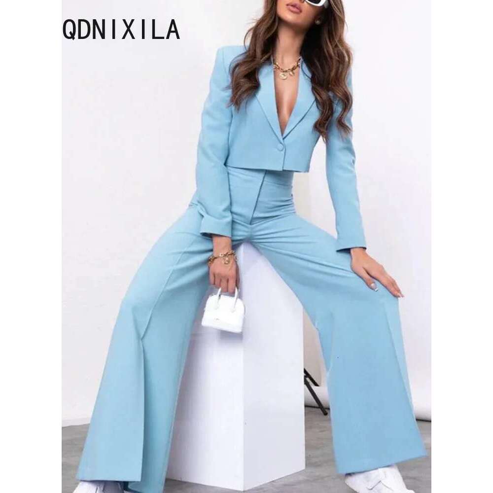 2 Piece Womens Outfits Fashion Office Ladies Cropped and High Waist Pant Sets Women Elegant Blazer Suits