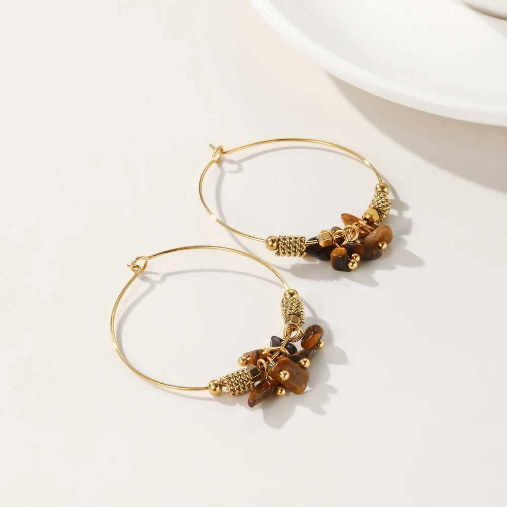 YACHAN 18K Gold Plated Charm Hoop Earrings For Women Stainless Steel Charms Dorp Earring Natural Stone Trendy Jewelry Gift Y250510