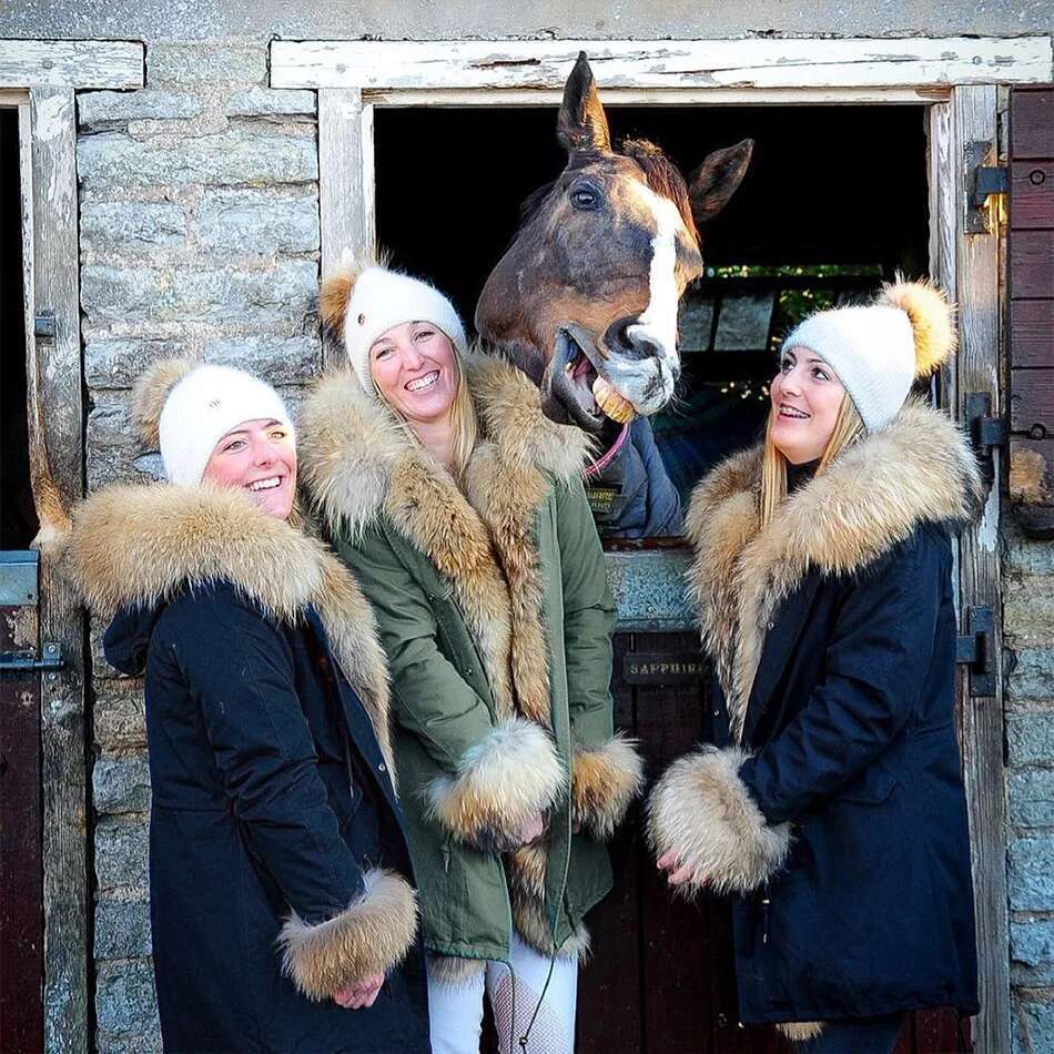 Maomaokong Natural Real Lining Winter Women Jacket Long Fox Coat Raccoon Fur Collar Hooded Thick Black Waterproof Parkas