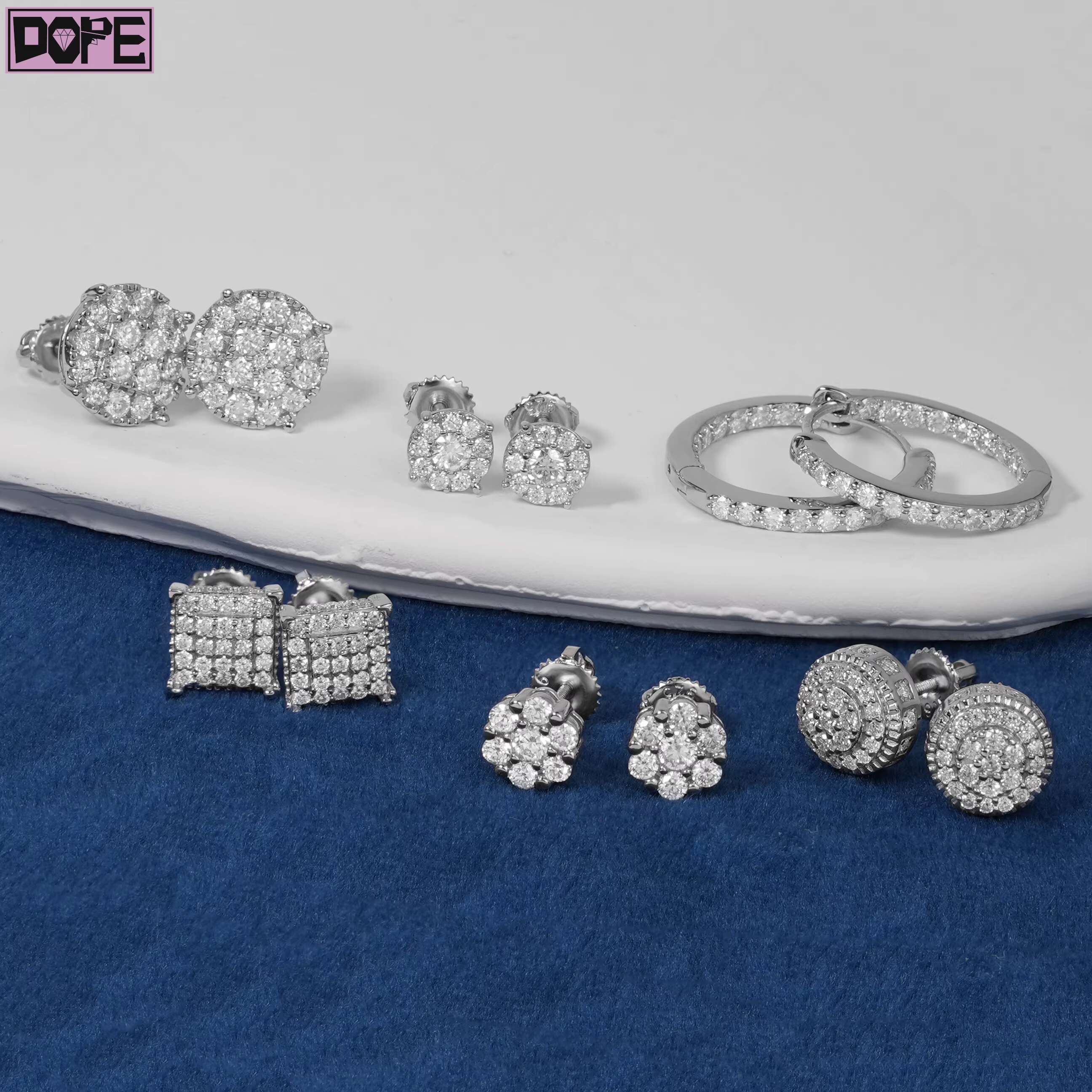 Hiphop Stud Earrings 5mm Iced Out VVS Moissanite Diamond Cluster Round Cut Custom Moissanite Earrings