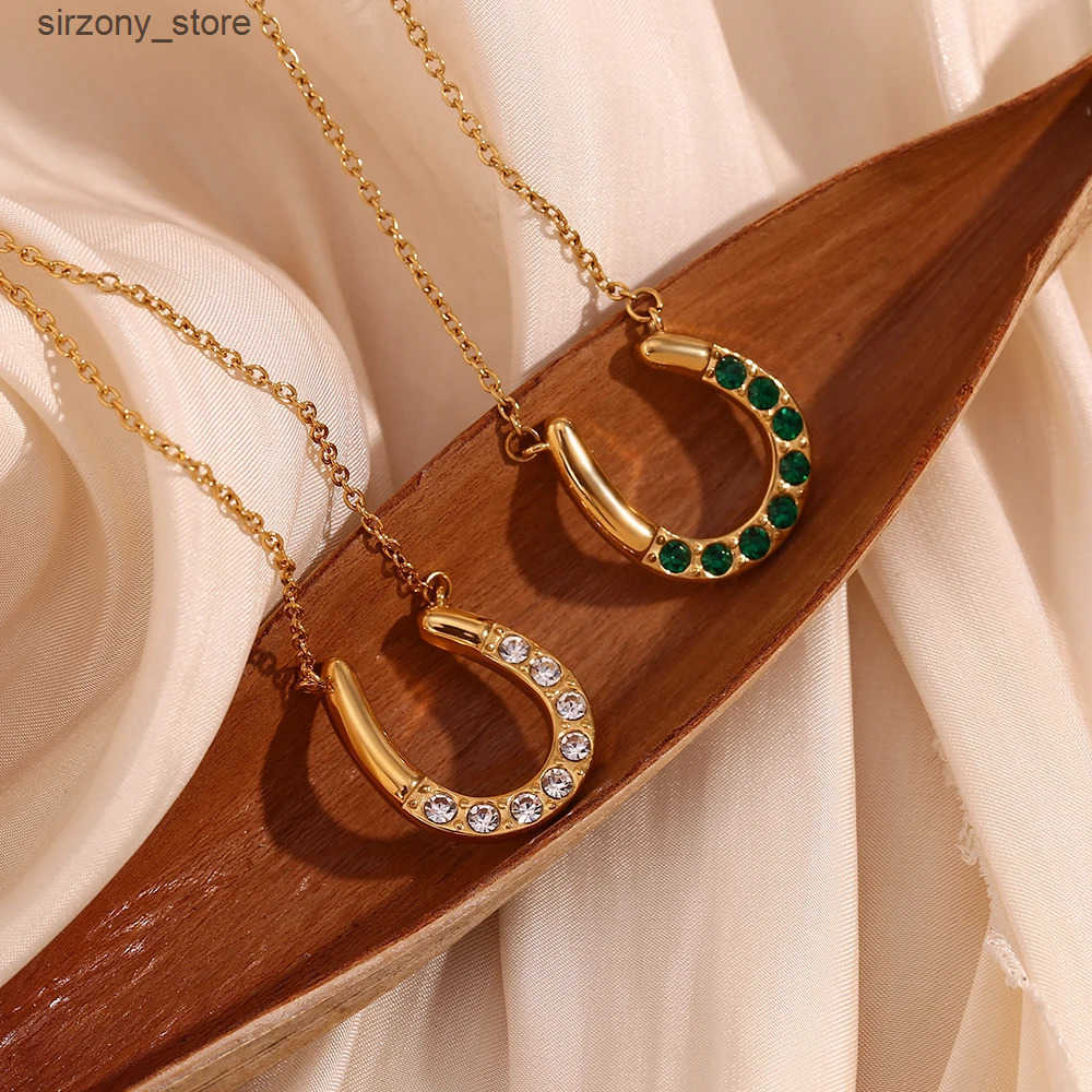 E.B.belle Lucky Horseshoe Pendant Necklace Water Resistant 316L Stainless Steel Decoration 18K Gold Plated Jewelry z250513FVBI