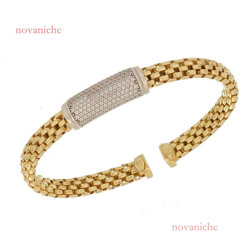 Made in Italy Gold Italian Bracelet Mesh Opening Miniature Straight Tube Design Handmade Women's Boutique Jewelry Channel