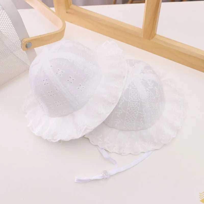 White Flower Princess Baby Fisherman Hat Lace Ruffle Infant Basin Cap Cotton Hollow Breathable Girl Visors 6-24M Toddler Sun Hat R250512