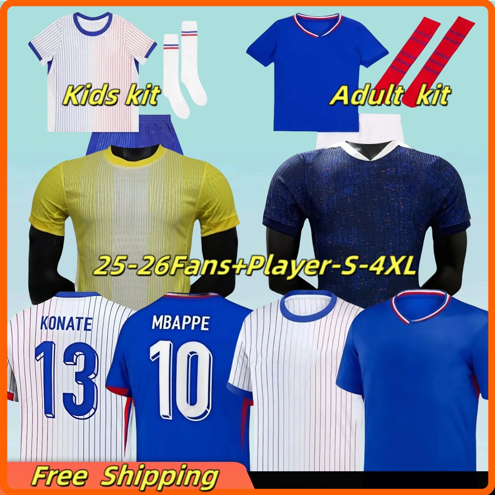 S-4XL 2024 2025 2026 Maillots de football French soccer jersey Mbappe BENZEMA GRIEZMANN KIMPEMBE FEKIR maillot hommes Kante 24 25 football kits Men kids kits Suit