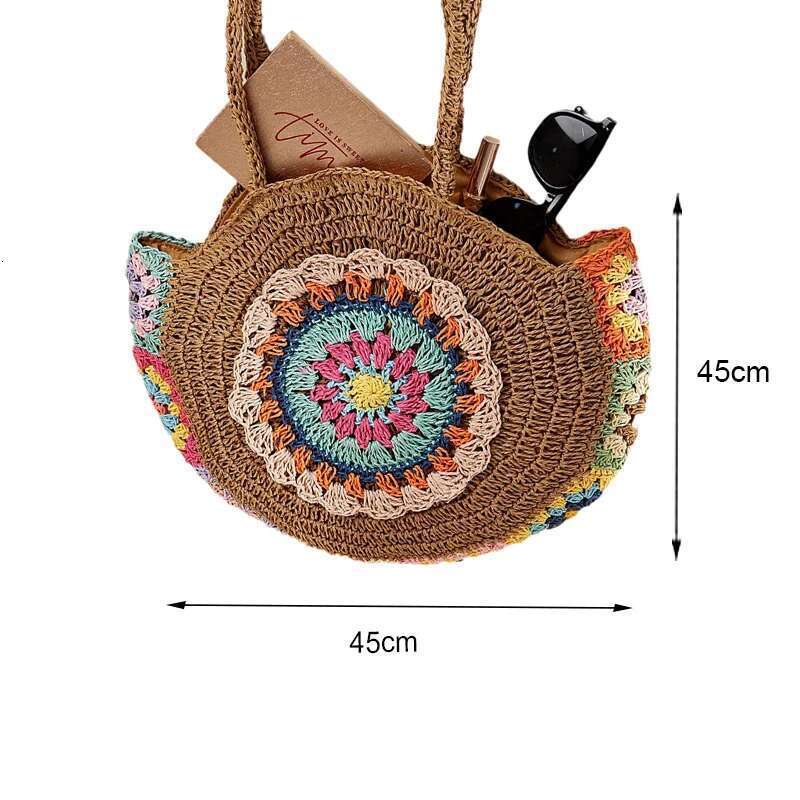 Designer Bag 2025 Ethnic Style Round Straw Weaving Fashion Shoulder Summer Handmade Woven Beach Underarm Bags Women's Large Capacity Tote Bag Lux