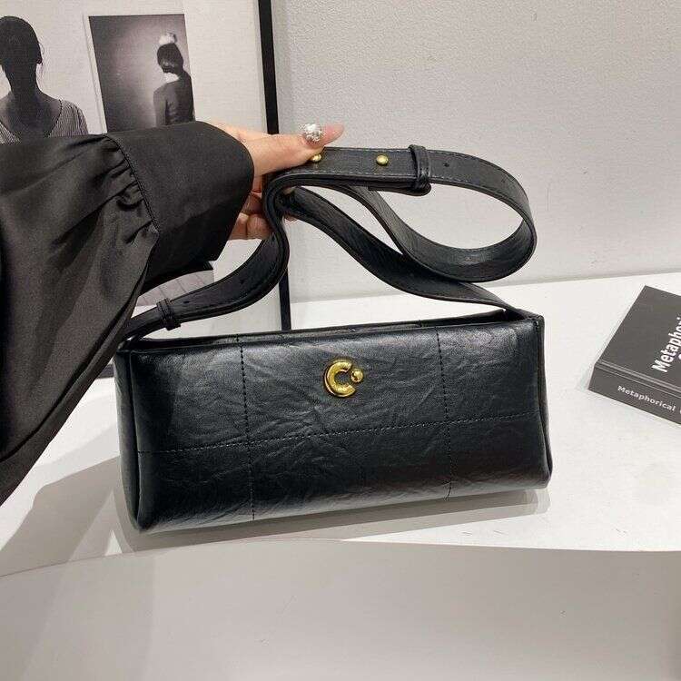 Lingge Cow Leather Square for Women 2025 New Zipper Single Shoulder Crossbody French Stick Summer Small Cross Body Bag