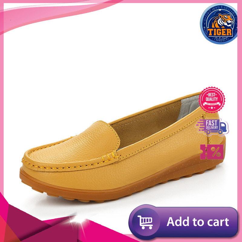 Ddmytiger Genuine Leather Bean Soft Soled Mom S Women Casual Flat Shoes Cow Tendon Soles One Foot Pedal Middle Aged And Elderly Single Outdoor Shoes