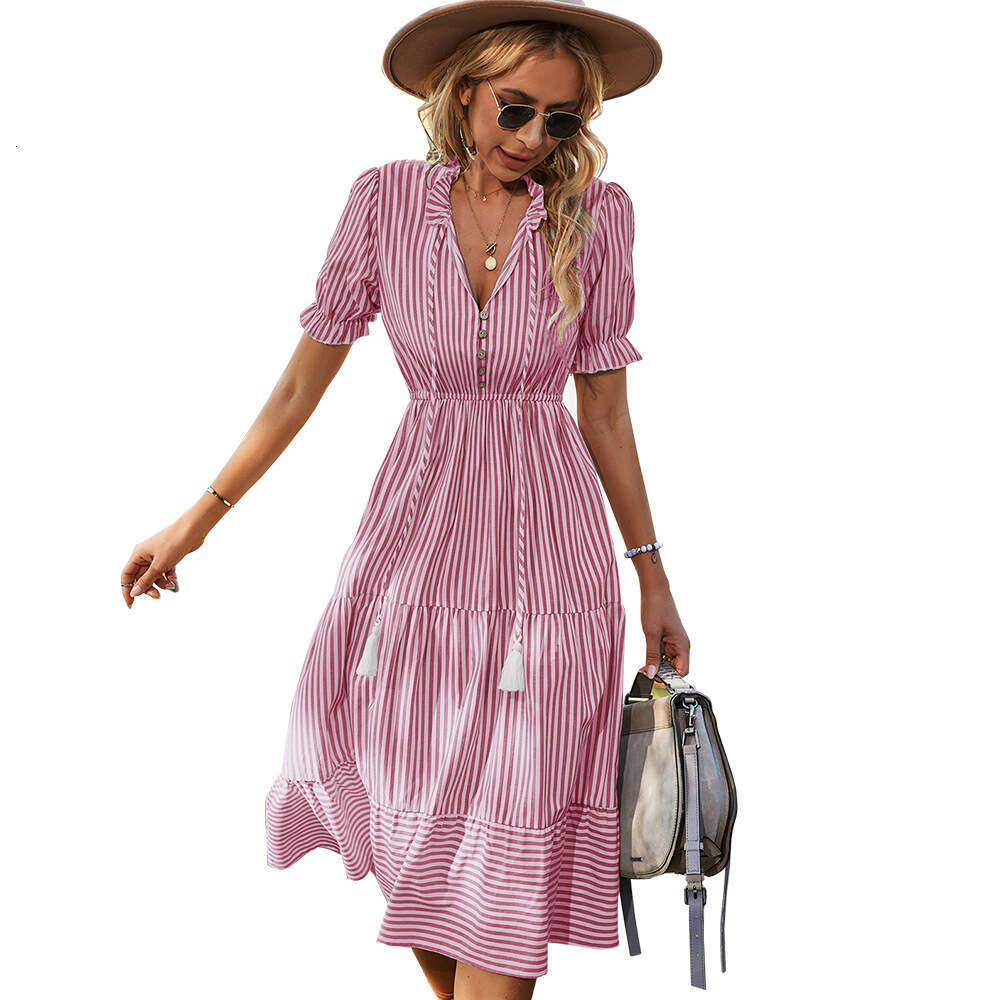 European and American women's summer striped dress temperament style 2025 new casual fashion trend clothing