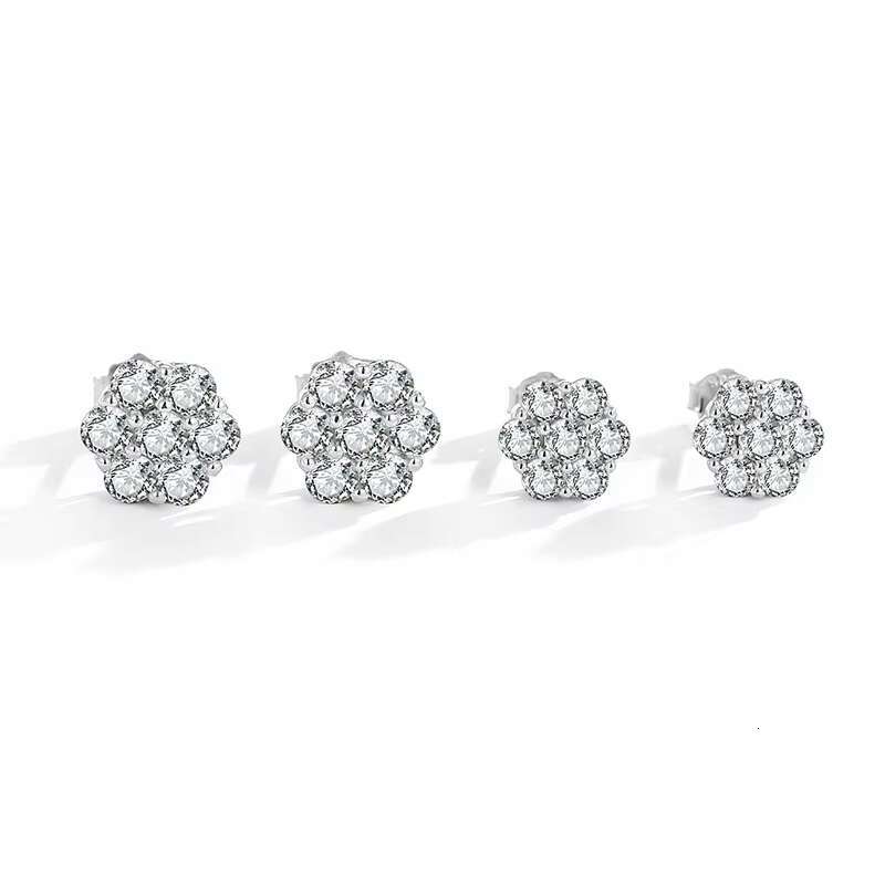 925 Sterling Silver Plum Blossom Stud Earrings for Women Fine Jewelry in Hip Hop Style Shiny 0.1Carat 3MM Moissanite Inlay