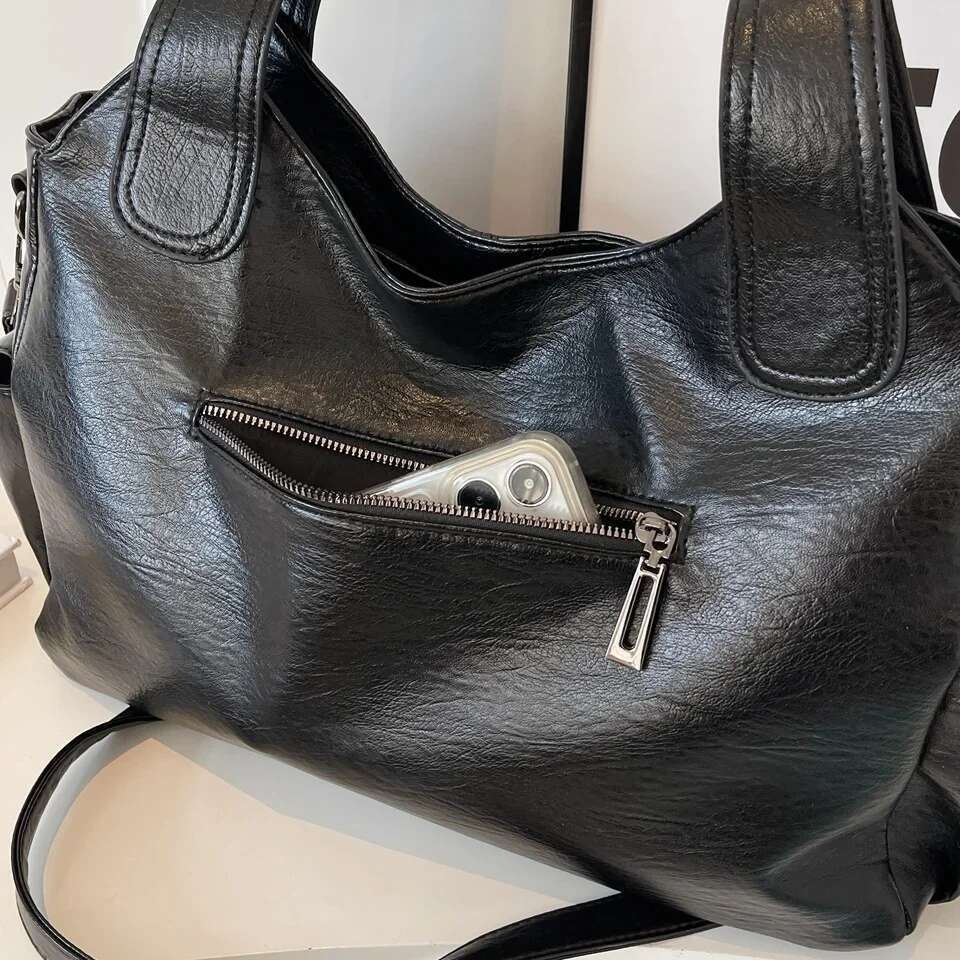 One Shoulder Bag New Solid Zipper Dual Main Pockets High Capacity Handbag For Women Sewing Thread PU Fashion Ladies Shoulder Bag KQ