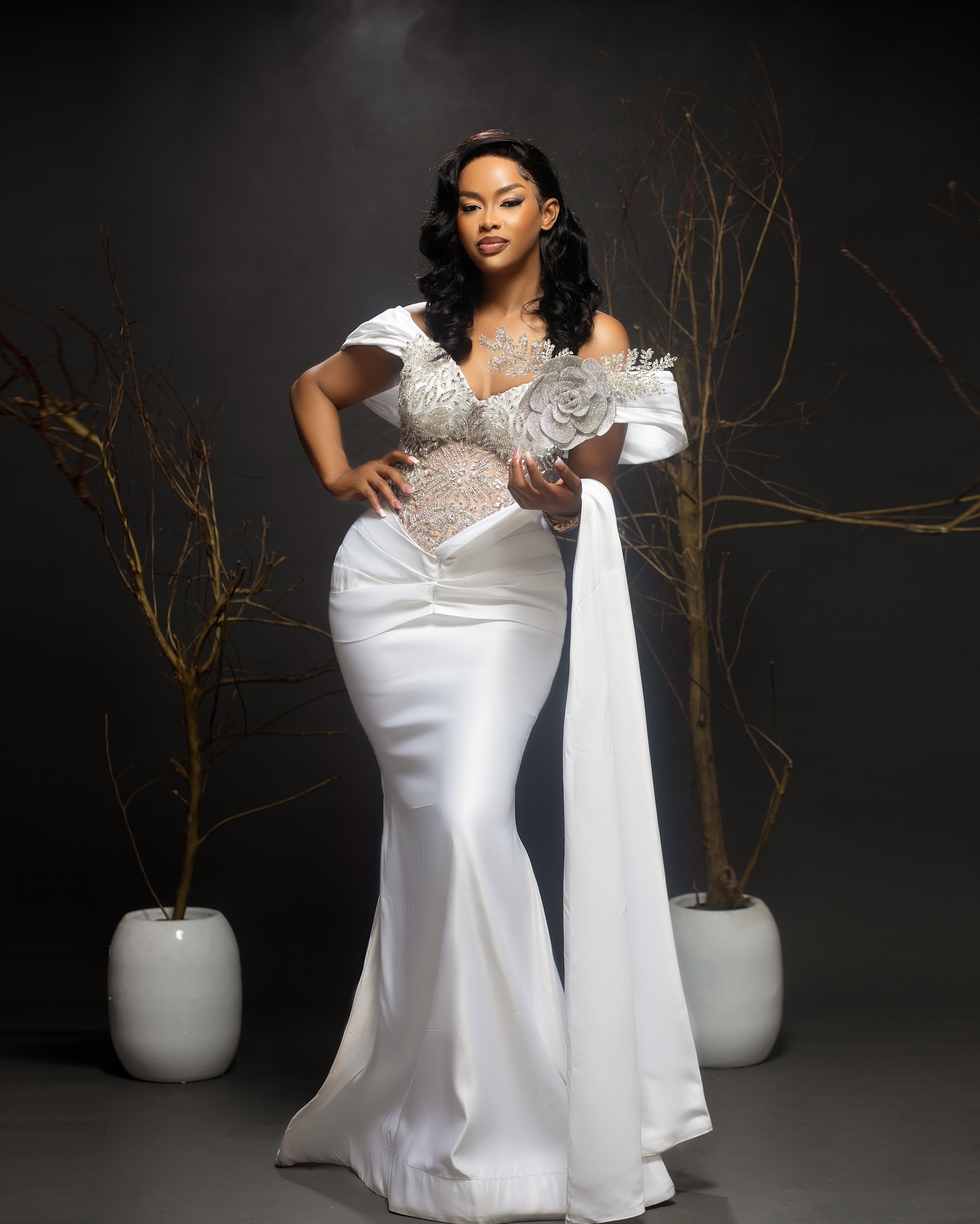 White Mermaid Plus Size Prom Dresses 2025 Flower Crystals Satin Sweetheart Evening Formal Party Second Birthday Engagement Gowns Dress For Special Occ
