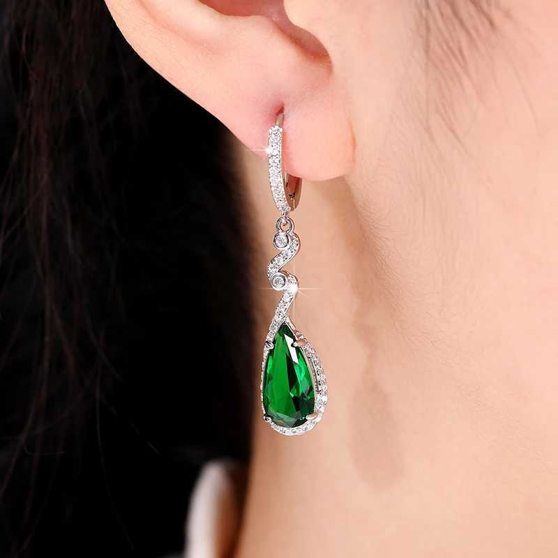Huitan Luxury Pear Green Cubic Zirconia Earrings for Women Temperament Hanging Earrings Engagement Wedding Party Fashion Jewelry Y250510