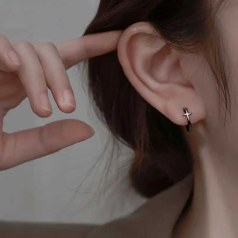 Korean Trend Teenage Earrings Unisex Stainless Steel Simple Small Cross Star Earrings Man Unusual Punk Jewelry Y250510