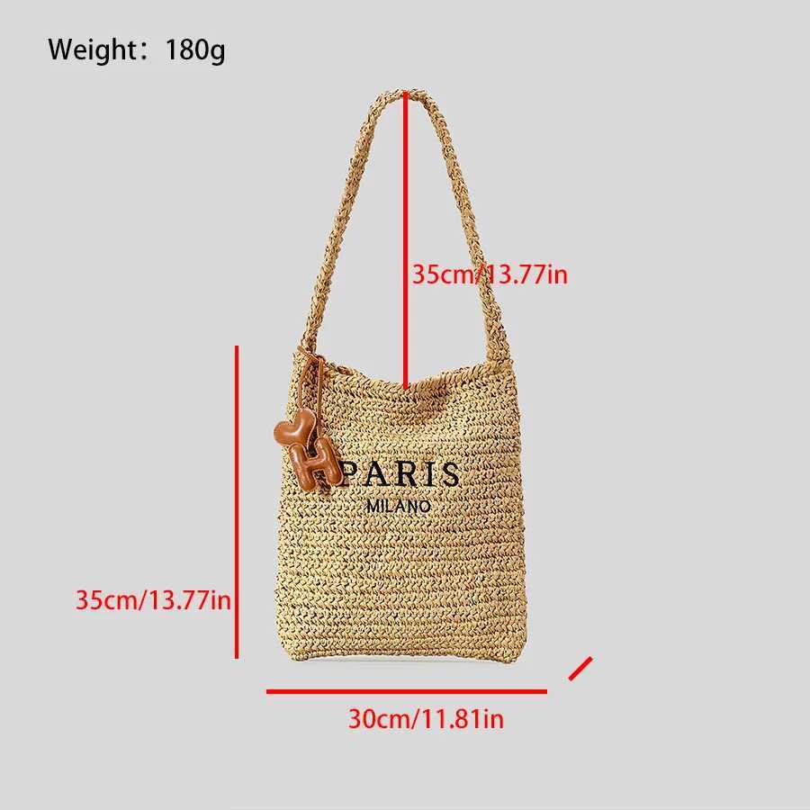 Casual Letters Straw Women Shoulder Bags Paper Woven Crossbody Bag Handmade Summer Beach Bag Small Tote Bali Purses 2024 Z250513