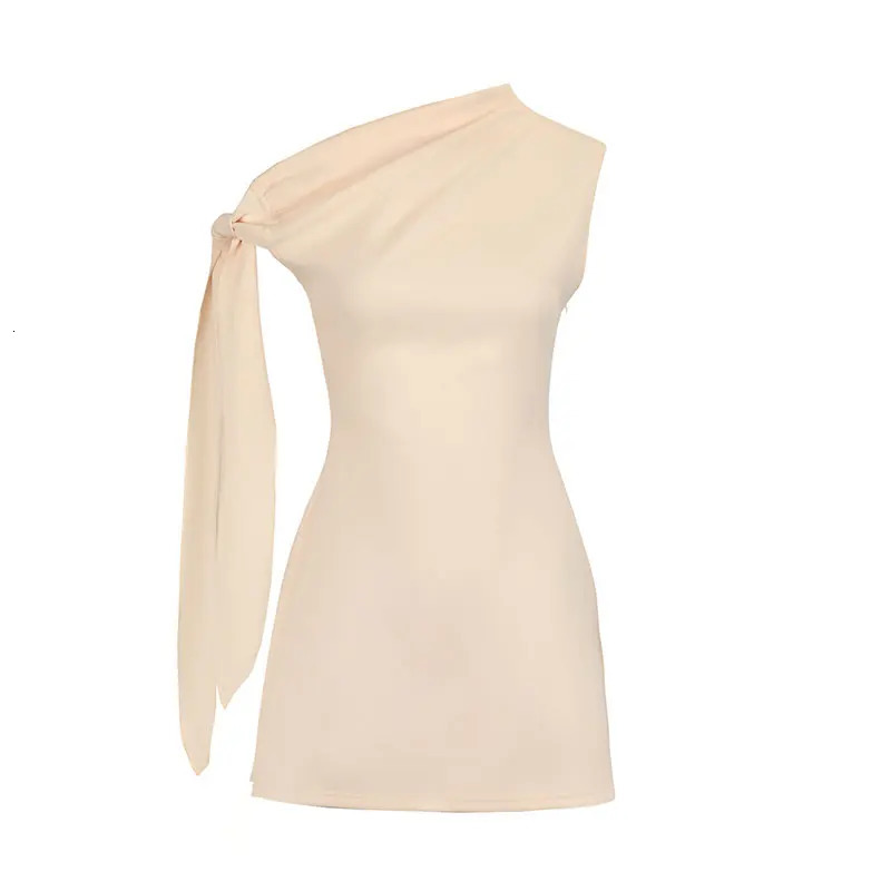 Women ALine Dresses Summer Streetwear Fashion Ribbon Skew Collar Casual Slim Dress Solid Sexy Off Shoulder Knitted 250513