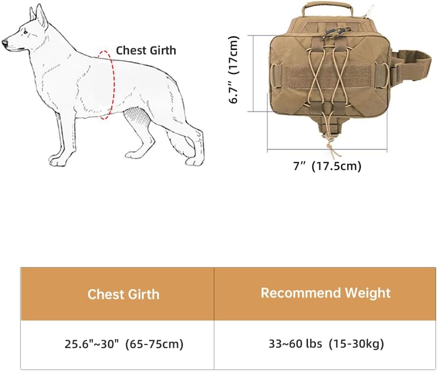 Dog Saddle Backpack bag for Medium Large Dogs to Wear, Nylon Backpack for Dogs Tactical Pet Backpack with Side Pockets for Hiking Walking Training Run
