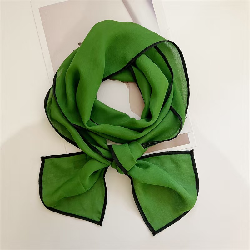 T701 Spring new style hemming scarf small long strip women's spring and autumn tulle scarf neck protection decoration solid color high-end scarf