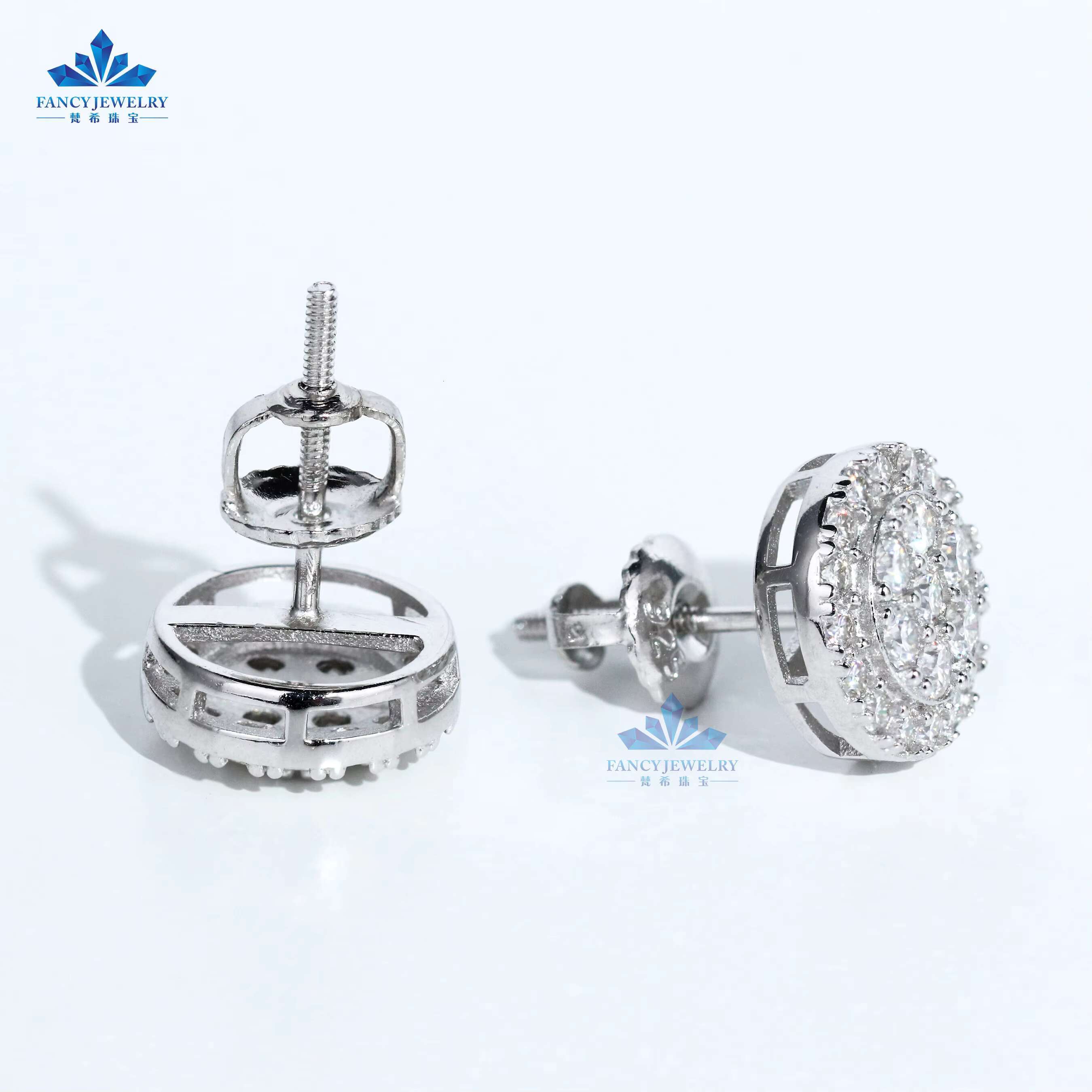 In Stock Classic Hip Hop Style Pass Diamond Tester 925 Silver Gold Plated VVS Diamond Moissanite Flower Stud Earrings Cluster