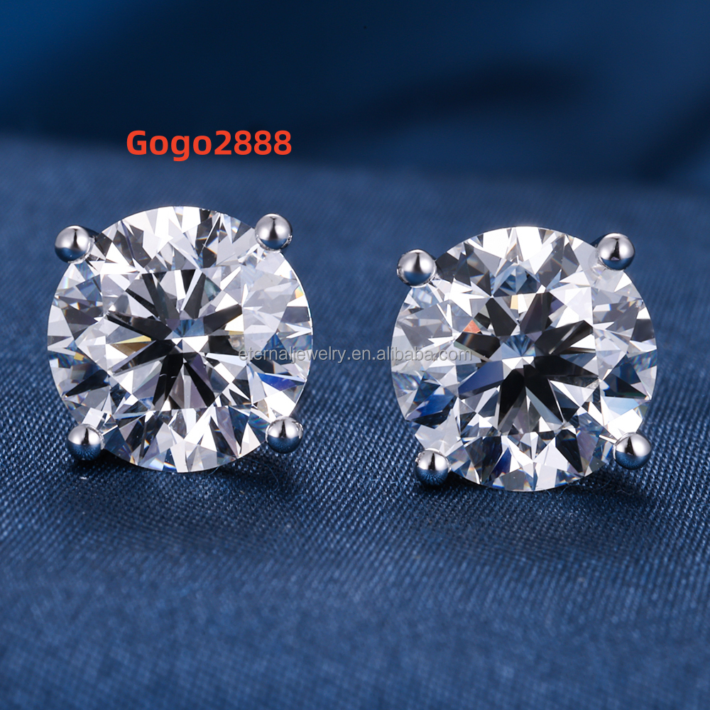 Pass Diamond Tester Iced Out 0.5ct 1ct 1.5ct Brilliant Cut VVS Moissanite Silver 9k 10k 14k Gold Hip Hop Screw Back Earrings