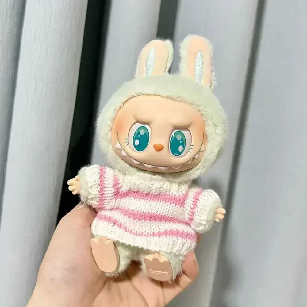 For Labubu V1 V2 Idol Cute Doll Clothes Fashion Sweater Outfit Accessories Sitting Party Pink White Striped Sweater Cup ClothingT250513