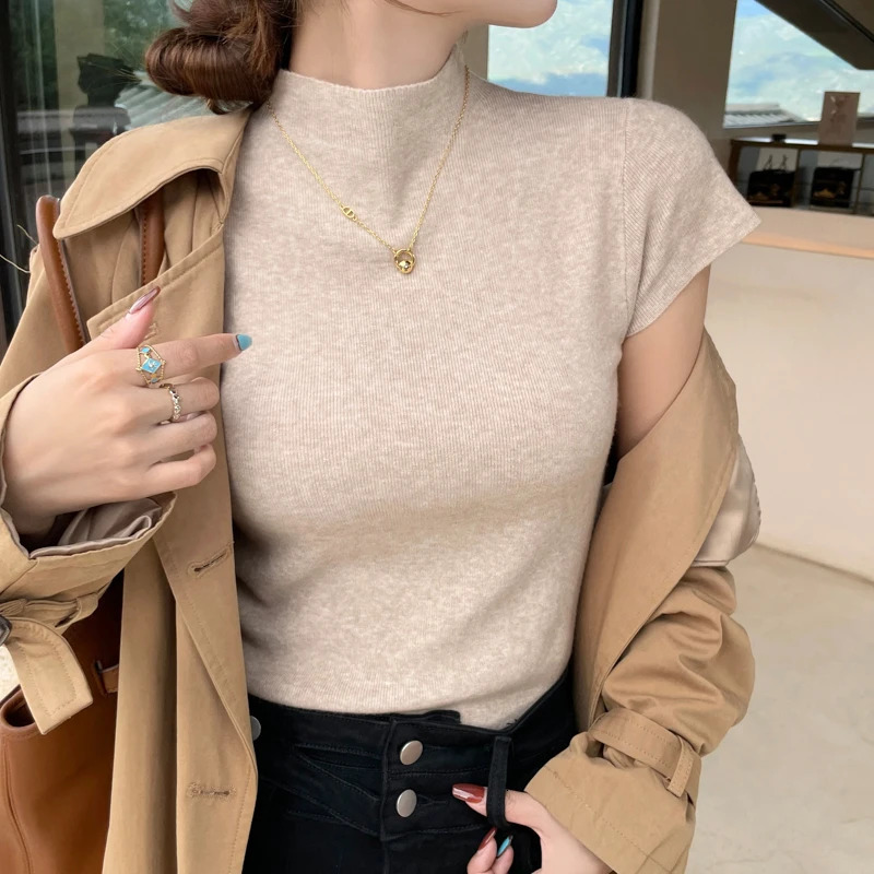 Women Summer Sexy Turtleneck Sleeveless TShirts Tops Solid Slim Fit Pullovers Causal Tees Shirts Female Streetwear Basics 250513