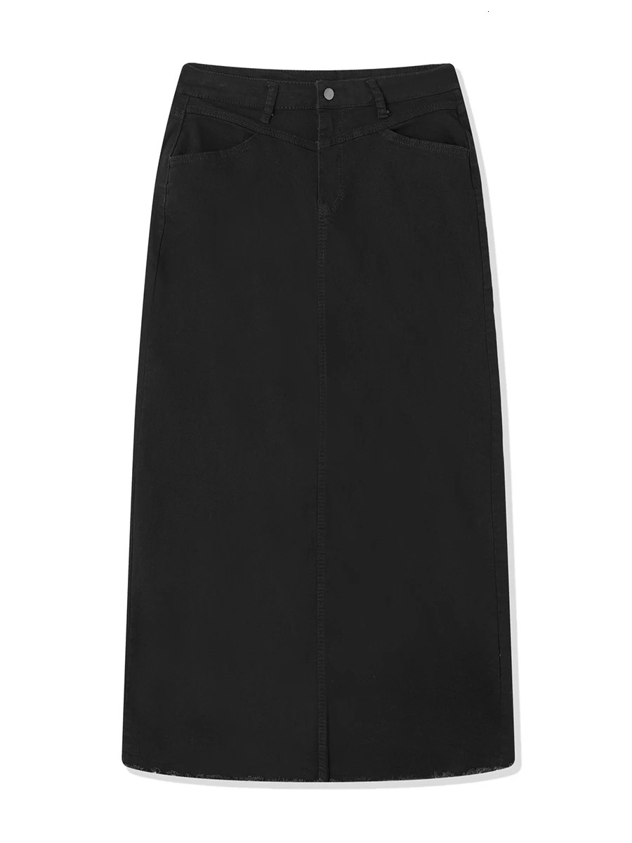 Women Y2K Vintage Denim Maxi Skirt High Waist ALine Frayed Hem Loose Long Jean OOTD Streetwear 250513