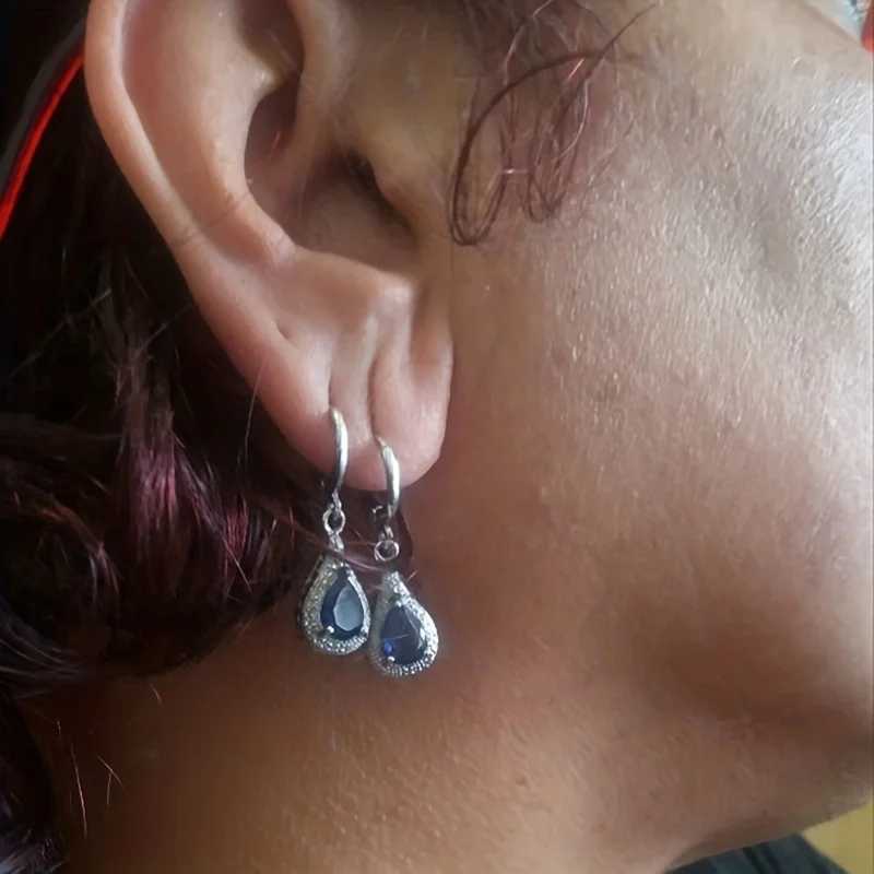 1 Pair Luxury Fashion Women 925 Silver Plated Blue Crystal Dangle Drop CZ Earrings Jewelr Y250510