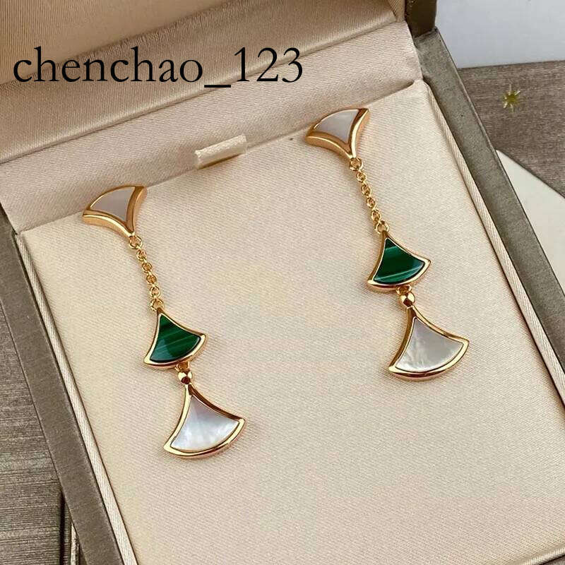 Fan shaped skirt series designer dangle earrings for woman Sterling Sier Natural malachite official reproductions classic style with box 052