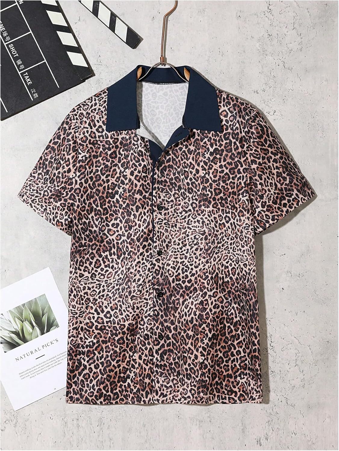 Mens Polo shirt Men's Cheetah Print Tops Button Down Shirt Collared Short Sleeve Club Tops Polos shirts tshirt Casual tops summer clothes