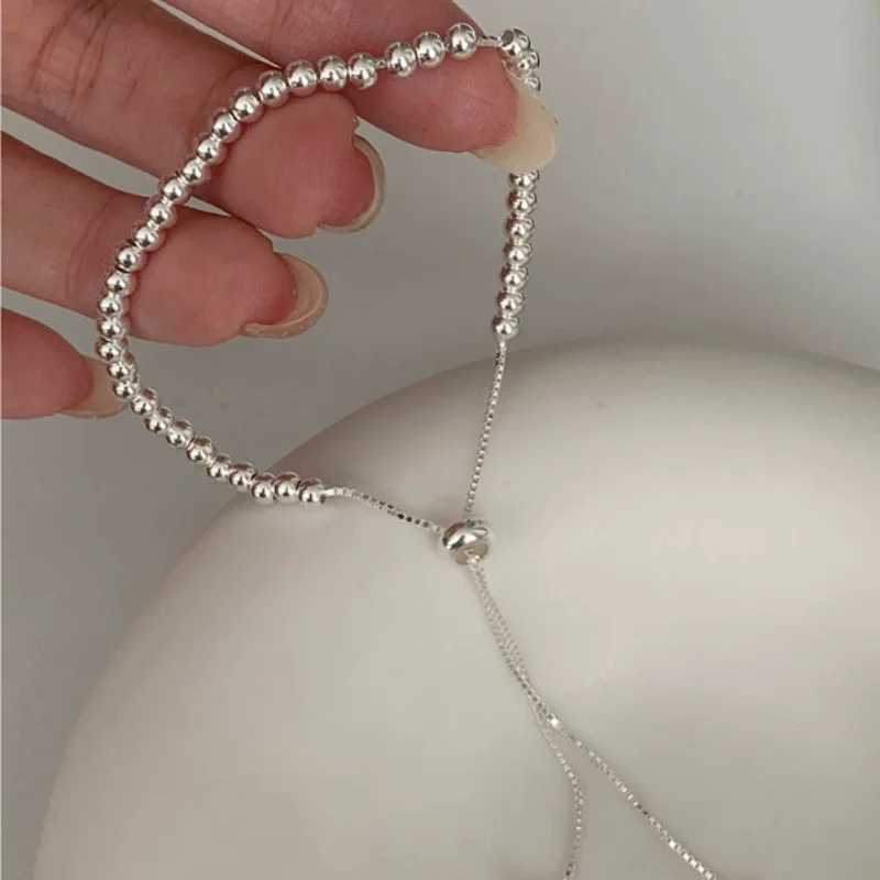 100% Solid 925 Sterling Silver Metal Bracelets for Women Men Beads Adjustable Handmade Simple Bracelet Birthday Christmas GiftsXJ250513