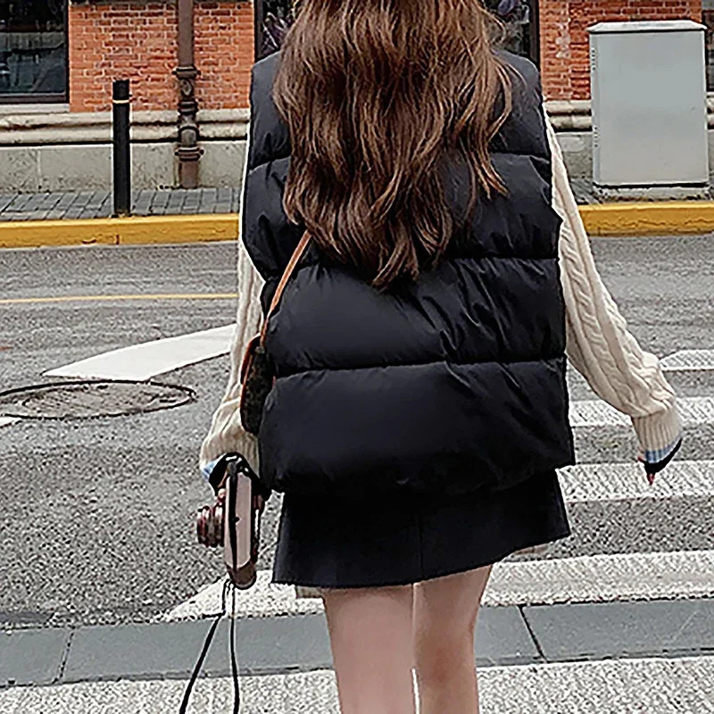 Women Casual Puffer Jackets Zipper Thicken Warm Jacket Mock Neck Pocket Solid Thermal Coat Vest For 2023 Fall Winter 250506